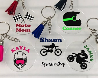 Personalized Motocross Keychain, Dirt Bike Keychain, Motocross Gift, BMX Bag Tag, Dirt Bike BagTag, Racing, Off Road Gift, Motocross Helmet