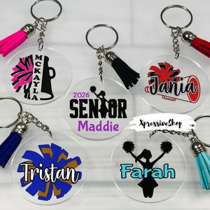 Personalized Cheerleader Keychains, Cheer Team Gift, Cheerleading Gifts, Cheer Pom Pom, Cheer Bag tag, Megaphone Keychain, Cheer Coach Gift