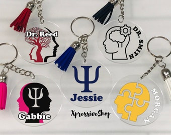 Personalized Psychologist Keychain: Psi Symbol Psychology Therapist Grad Gift, PsyD LPC Gift, Counselors & Mental Health Professionals