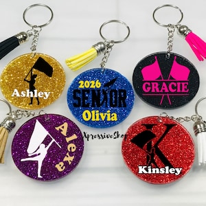 Personalized Color Guard Keychain: Glitter Marching Band Bag Tag with Tassel - Winterguard
