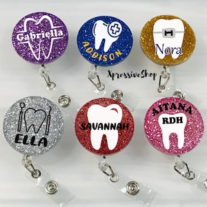 Personalized Dentist Retractable Badge Reel | ID Dentist Badge Reel | Dentist Badge Reel | Tooth Badge Reel | Dentist ID Badge Holder