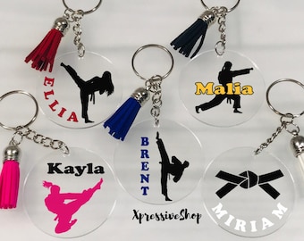 Personalized Martial Arts Keychain: Karate, Judo, Jiu Jitsu Taekwondo Belt Bag Tag | Belt Promotion Gift, Gi Uniform