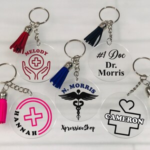 Personalized Doctor Keychain: MD Medical Student Staff Gift, Caduceus Charm