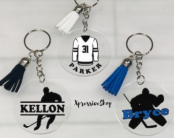 Porte-clés hockey sur glace personnalisé : cadeau pour étiquette de sac pour joueur de l'équipe de hockey