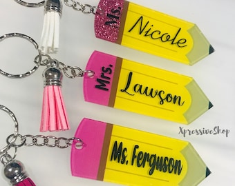 Personalized Acrylic Pencil Teacher Keychain: Teacher Appreciation Gift
