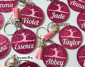 Personalized Gymnast Keychain | Custom Gymnast Gift Bulk | Glitter Gymnastics Dancer Bag Tag | Gym Teams & Competition Season Keepsake
