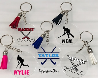 Personalized Field Hockey Keychain, Custom Field Hockey Stick Bag Tag