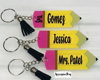 Porte-clés personnalisé pour professeur avec crayon acrylique : cadeau de remerciement pour professeur