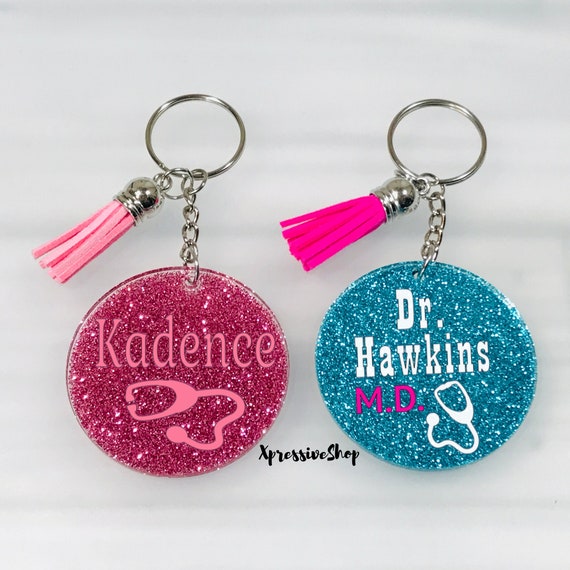 Personalized Nurse Keychain Gift, Glitter Doctor Nurse Acrylic