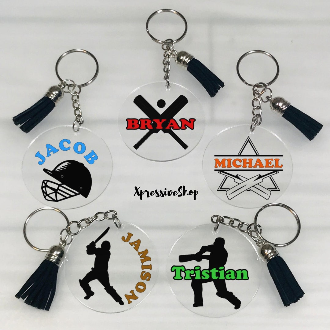 Personalized Cricket Keychain, Cricket Team Bag Tag Cricketer Gift