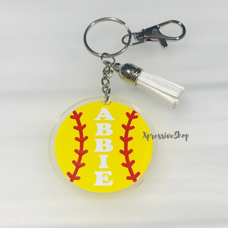 Personalized Sport Softball Acrylic Keychain Softball Etsy
