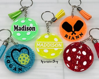 Personalized Pickleball Keychain | Custom Name Pickleball Keepsake | Pickleball Team Player League Tournaments Gift | Paddle Keyring Bag Tag