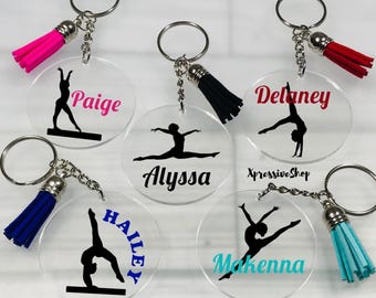 Custom Name Gymnast Keychain | Personalized Gymnastics Bulk Gift Teams Competition Season | Rhythmic Gymnastics Keepsake | Dance Gym Bag Tag