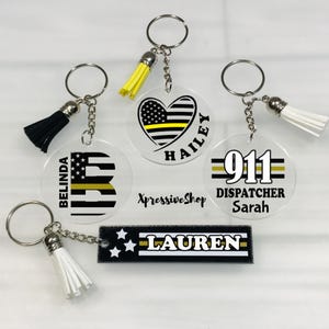 Personalized 911 Dispatcher Keychain: Thin Gold Line, NPSTW Gift ...