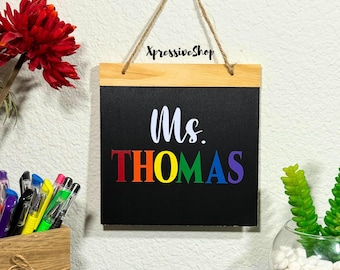 Personalized Mini Wooden Chalkboard Sign, Teacher Door Hanger, Teacher Name Sign, Classroom Decor, Teacher Appreciation, Back to School Gift