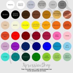 Peut inclure: Un nuancier de 42 &eacute;chantillons de couleurs, chacun avec une &eacute;tiquette de texte. Les couleurs incluent le blanc, le noir, le brun, le beige, le jaune, l'orange, le rouge, le marron, le bordeaux, le fuchsia, le rose, le lilas, le violet, le bleu, le turquoise, le cyan, le sarcelle, l'&eacute;meraude, le vert, le vert lime et le vert clair.