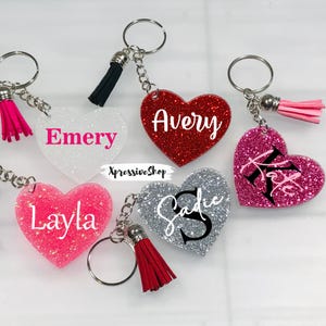 Personalized Glitter Heart Keychain: Custom Acrylic Name Tag