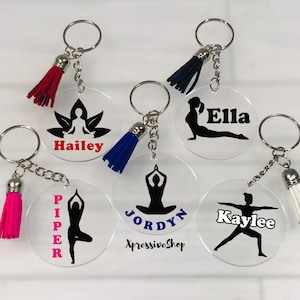 Personalized Yoga Keychain, Custom Yoga Keychain, Yoga Gifts for Women, Yoga Instructor Gift, Yoga Retreat Gift, Yogi Gift, Lotus Keychain