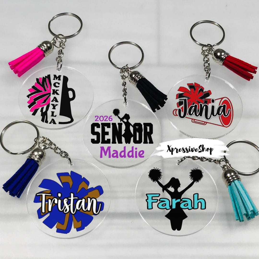 Personalized Cheerleader Keychain, Cheer Team Gift, Pom Pom Bag Tag ...