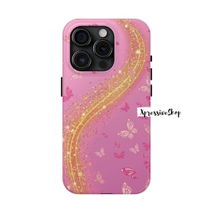 Pink Butterfly Gold Glitter Swirl iPhone Case | Butterfly iPhone Case | Gold Sparkle Phone Case | Pink Shimmer iPhone Case | Glitter iPhone