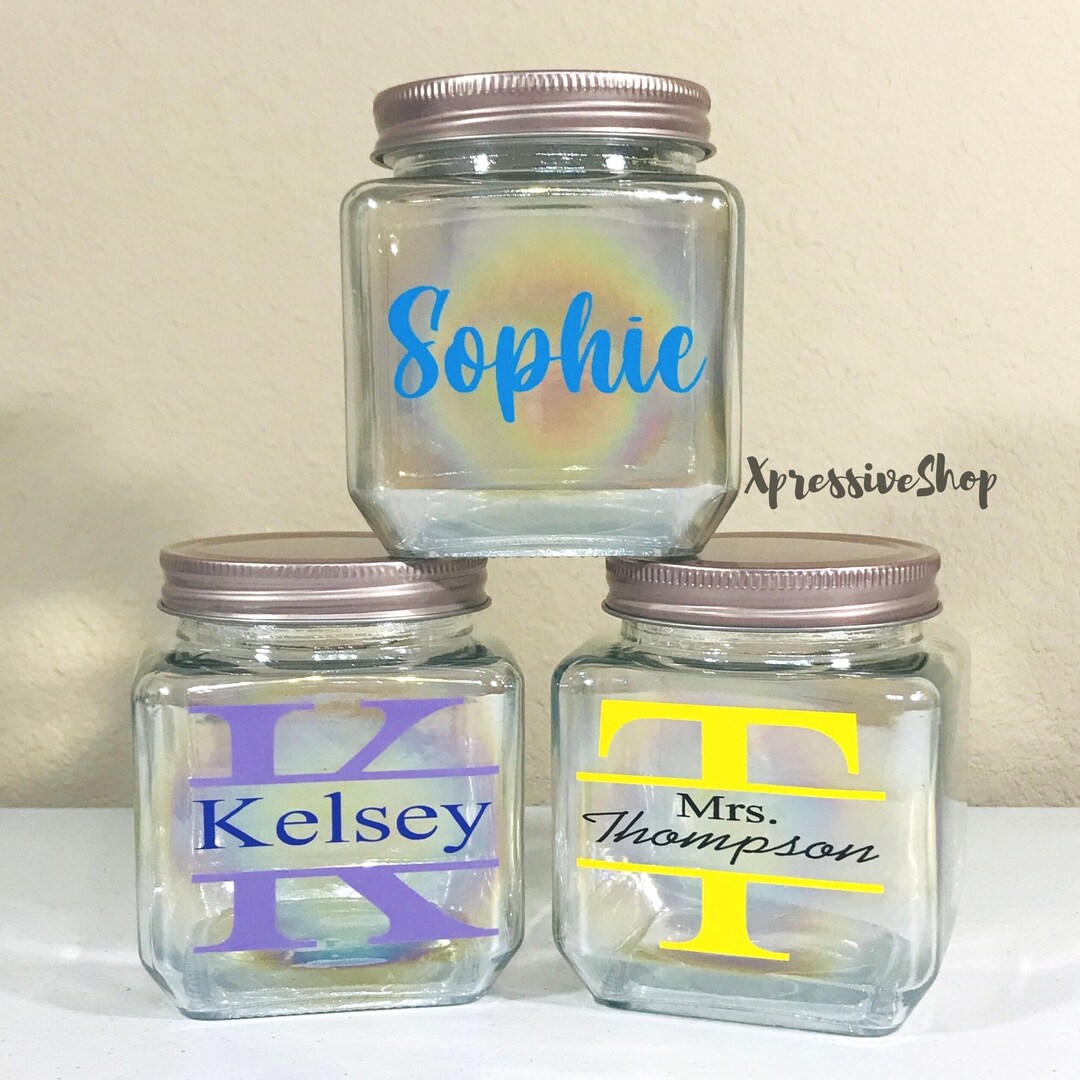 Personalized Glass Jars Name Treat Jars Iridescent Jar Etsy