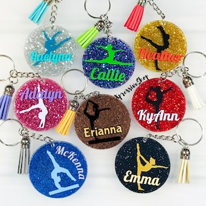 Personalized Gymnast Keychains, Gymnastic Dancer, Gymnastics Keychain, Gymnast Bag Tag, Gymnastics Team Gift, Rhythmic Gymnastics Keychain