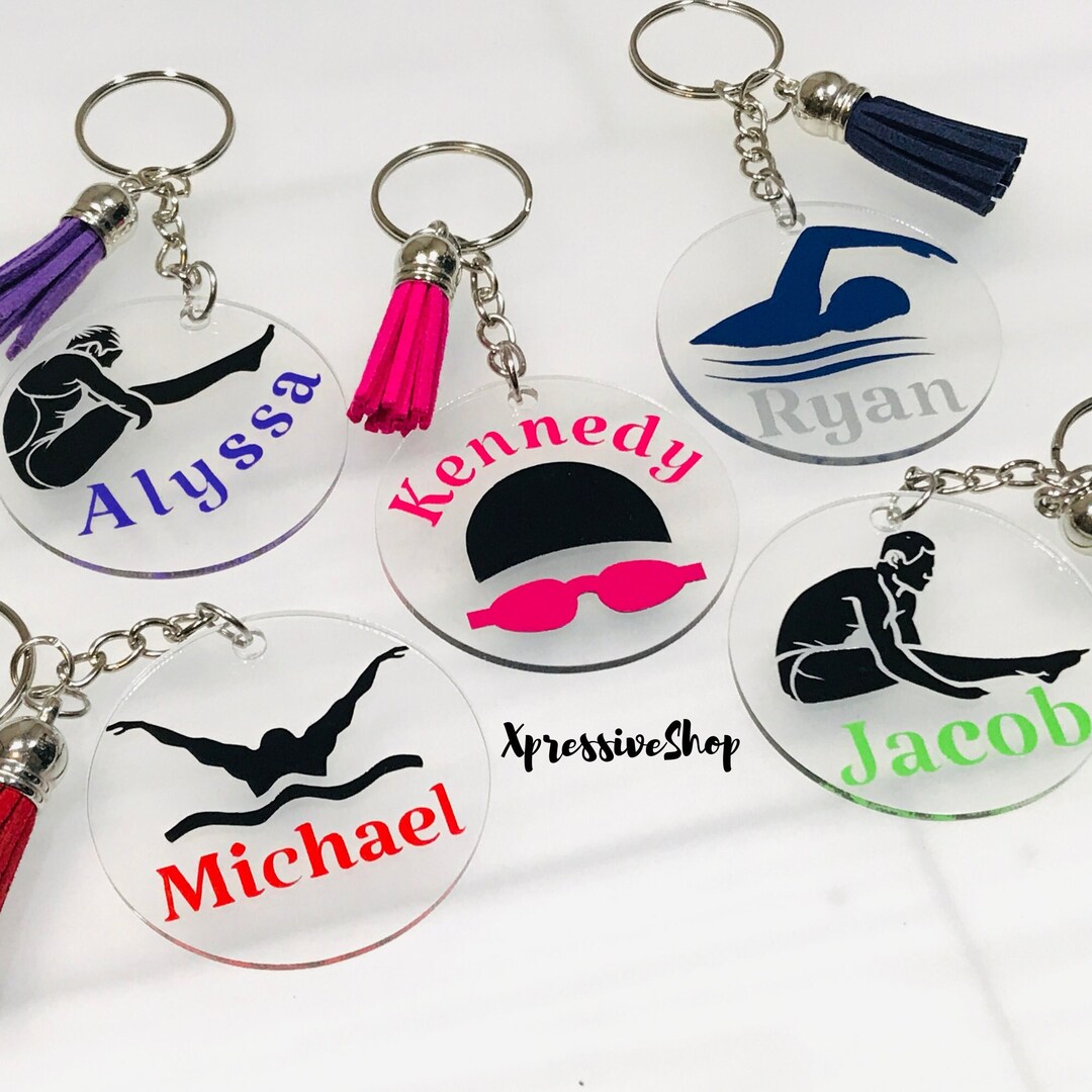 Personalized Swim Keychain, Swimmer Keyring, Swimmer Gift, Dive Team