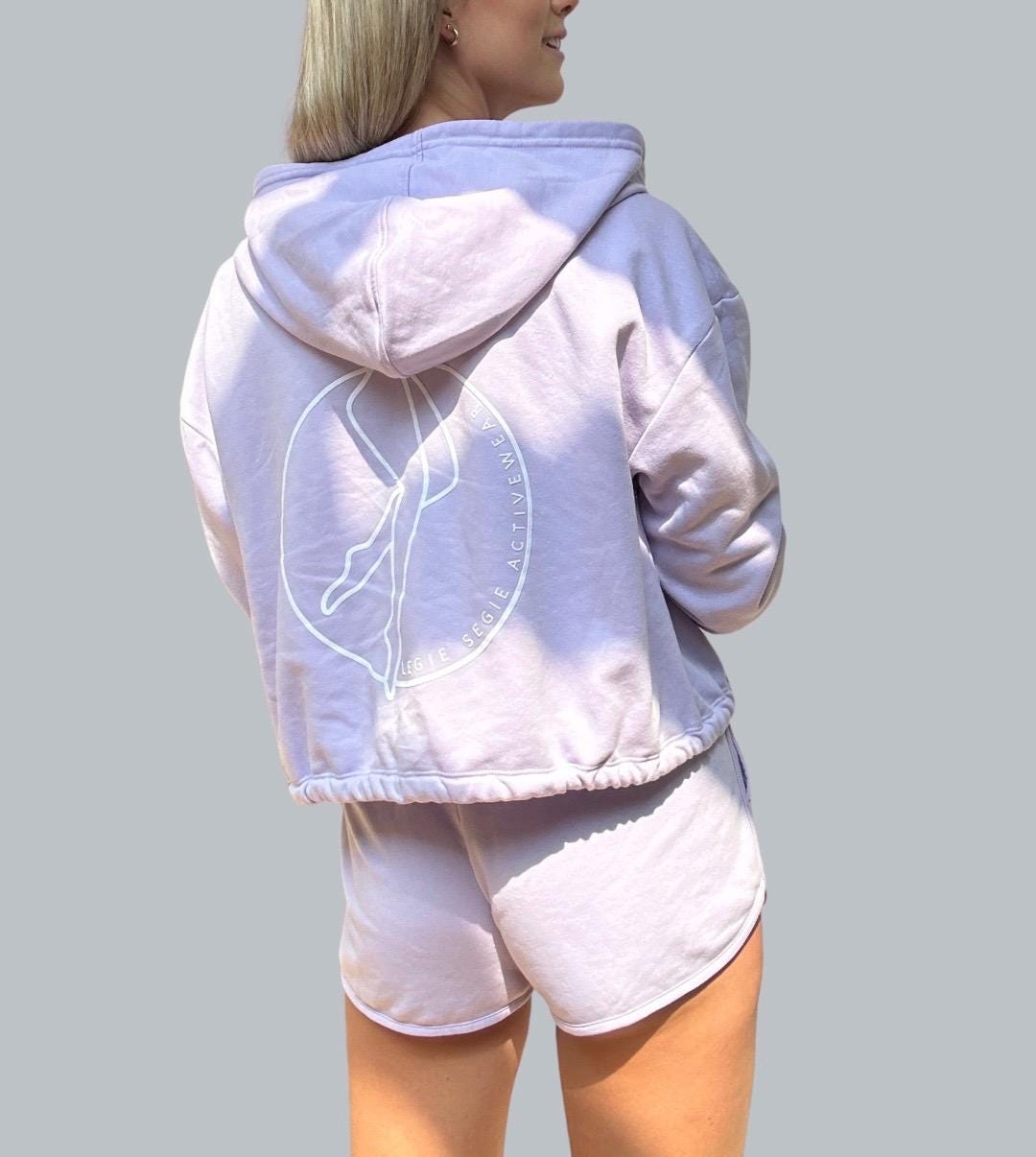 Moletons Cropped Oversized Lilás Combinado, Moletom com Capuz e