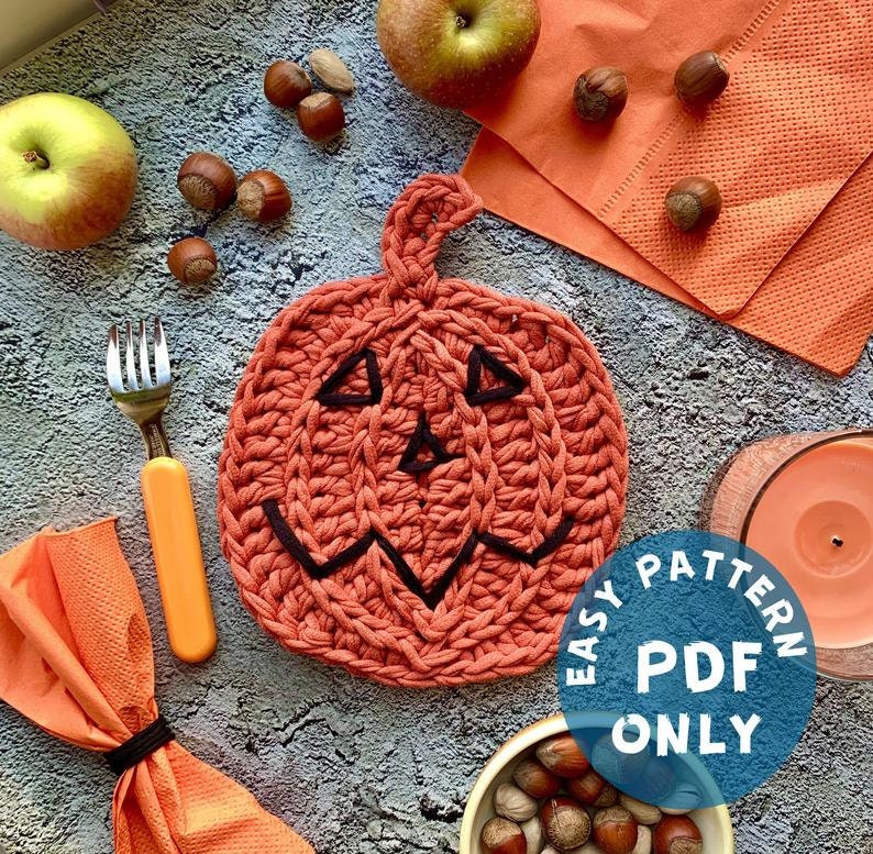 Halloween Pumpkin Coasters Easy Crochet Pattern Halloween Etsy