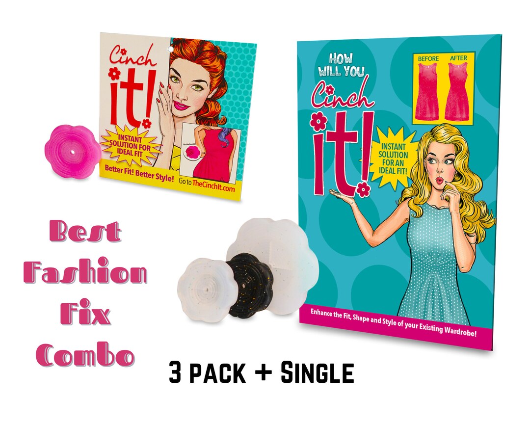 Combo Cinch It 3pack Single Cinch Clothing Clip for a Dress, Tshirt, Scarf, Blouse Flexible