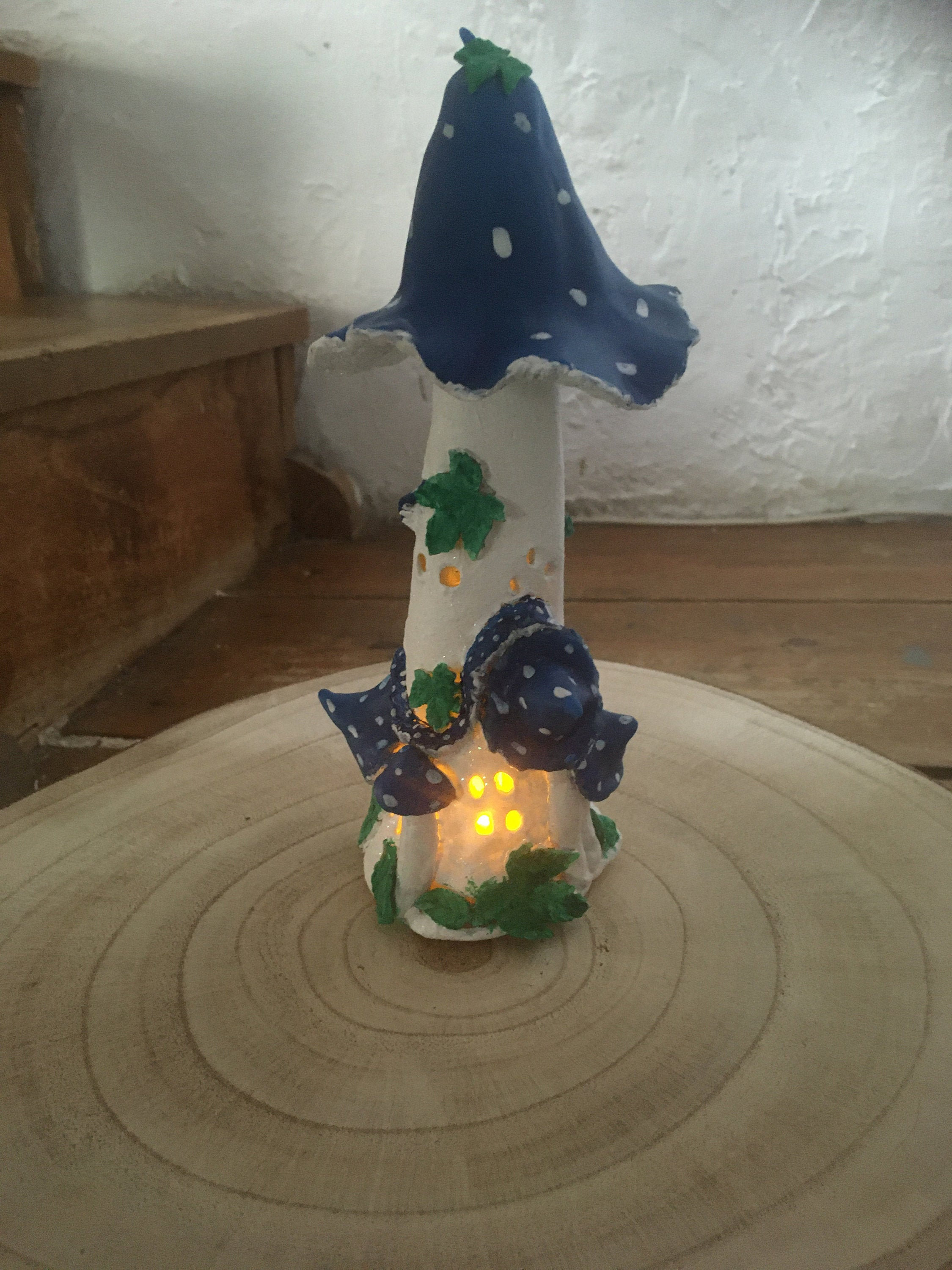 Maison de Fée en Forme Champignons Veilleuse Féerique Porcelaine Froide , Décoration