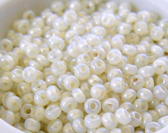 PEARL OPAL Antique Vintage Italian Venetian Size 10/0 Translucent Opaline Luster Glass Seed Beads Rocailles 10 grams