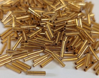 24 KARAT GOLD LINED taille 4 cristal clair 9mm perles de tube de clairon en verre transparent tchèque paquet de 5 ou 10 grammes