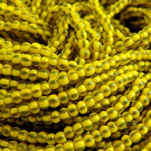 STRIPED YELLOW GREEN size 11/0 Czech opaque glass seed beads rocailles full or half hank trade beads