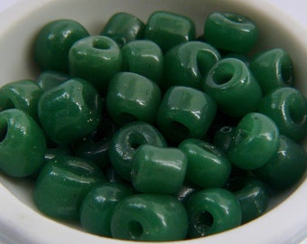 GREASY GREEN Antique Vintage Italian Venetian size 2/0 Translucent Waxy Glass 6 - 7 mm Pony / Seed Beads 10 grams