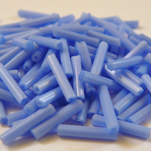 SATIN SKY BLUE Hex Vintage Czech 2 x 11 mm Colorfast Opaque Glass Tube Bugle Beads 10 grams