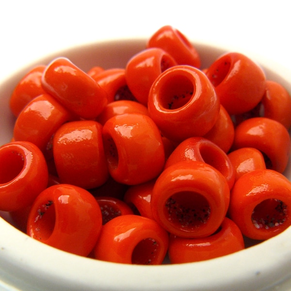 JUICY BRIGHT ORANGE Vintage Antique Italian Venetian Opaque Glass 6 - 7 mm Small Crow Beads Macrame Large Hole 10 grams