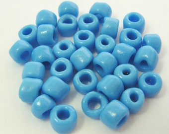 TURQUOISE BLUE Antique Vintage Italian Venetian 7 mm Opaque Glass Crow Pony Trade Beads Macrame Large Hole 10 grams