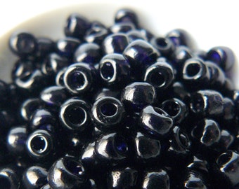 MIDNIGHT COBALT / INK Blue  Vintage Antique Italian Venetian Size 5/0 - 6/0 Transparent Glass Seed Pony Beads - 10 grams