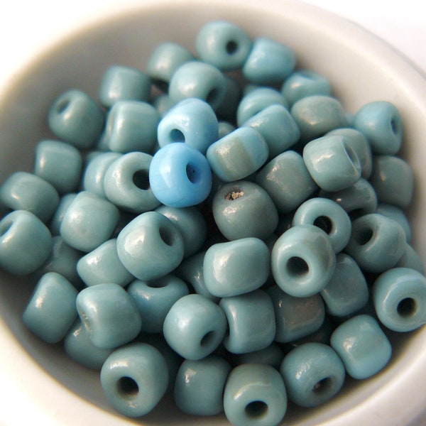 CADET BLUE GREY size 5/0 vintage antique Italian Venetian opaque glass pony seed beads 10 grams