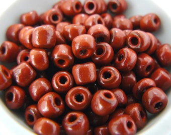 MAHOGANY Orange Brown Opaque Vintage Antique Venetian Opaque Glass Seed Pony Beads size 5/0 - 10 grams
