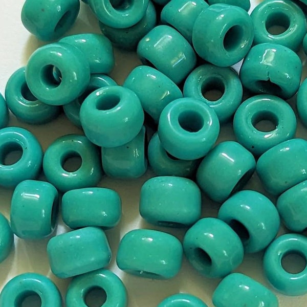 TURQUOISE GREEN vintage Czech 9 mm opaque sintered glass crow beads rounded edges 50 beads per package