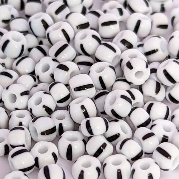 WHITE BLACK stripes vintage Czech size 6/0 opaque glass seed / pony beads rocailles 10 grams