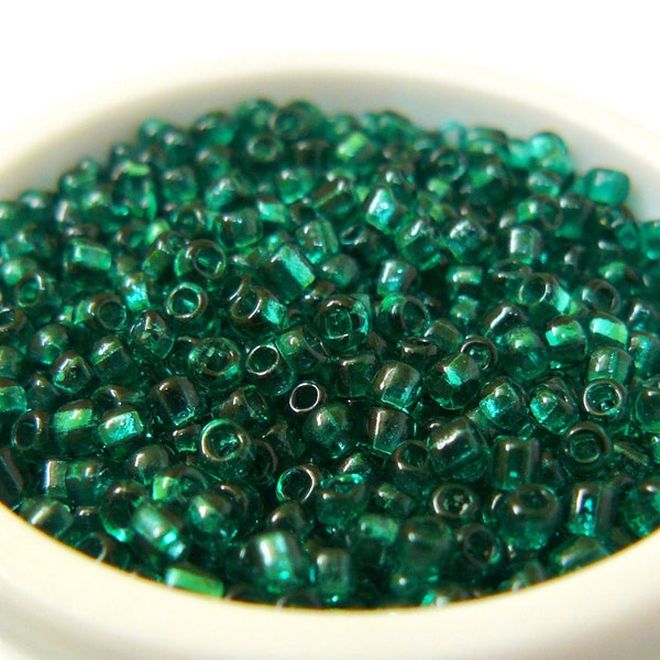 EMERALD TEAL GREEN Antique Vintage Italian Venetian Size 10/0 Transparent Glass Seed Beads Rocailles 10 grams