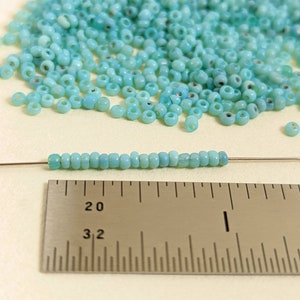 TURQUOISE GREEN OPAL variegated antique Venetian size 11/0 translucent opaline glass seed beads 10 grams image 3