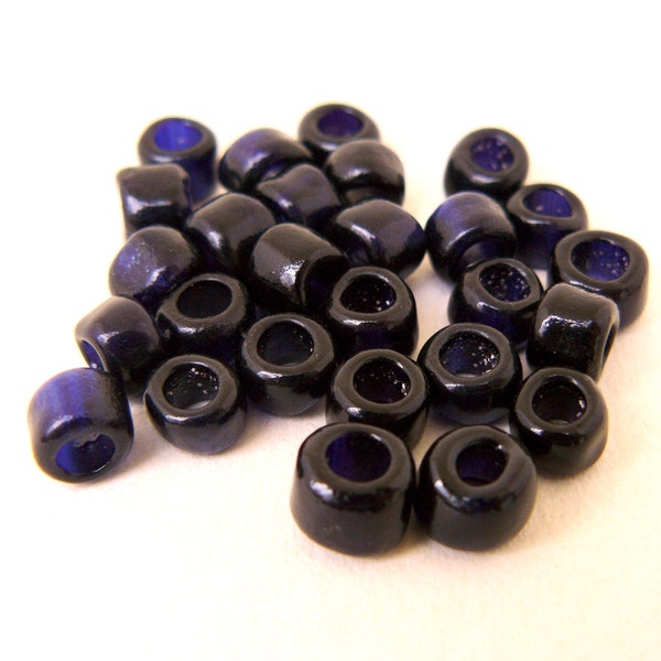 INK BLUE Antique Venetian Vintage Italian Transparent Cobalt Purple Glass 7 - 8 mm Small Crow Beads Macrame Large Hole 10 grams