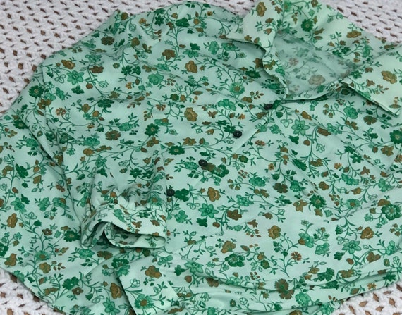 vintage blouse | green floral top | 1970s print s… - image 6