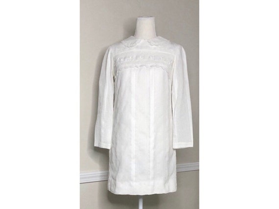 1960s White Cotton Embroidered Mini Dress Peter P… - image 2