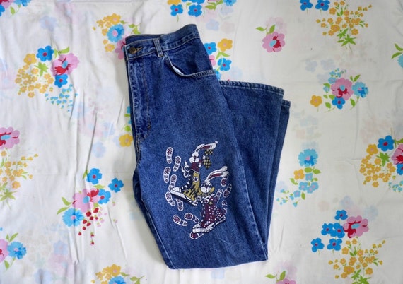 1970s painted jeans | 1970s jeans | 70s jeans | v… - image 1