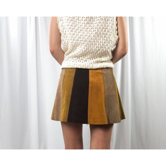 Patchwork Suede 70s Mini Skirt Snap Front Retro S… - image 6
